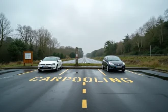 Aire de covoiturage près de la N24 à Chavagne avec signalisation dédiée et places de stationnement marquées