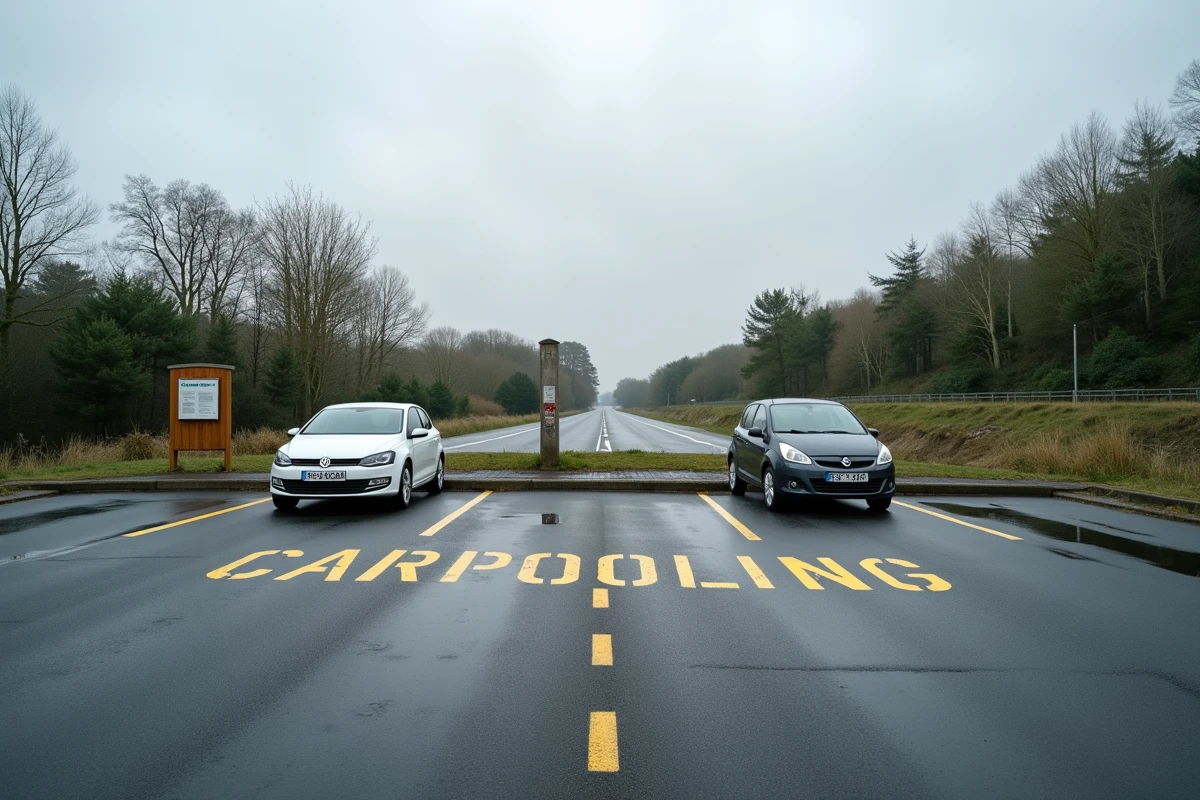 Aire de covoiturage près de la N24 à Chavagne avec signalisation dédiée et places de stationnement marquées