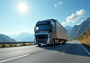 Camion moderne de 32 tonnes sur une route panoramique en journée