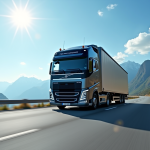 Camion moderne de 32 tonnes sur une route panoramique en journée