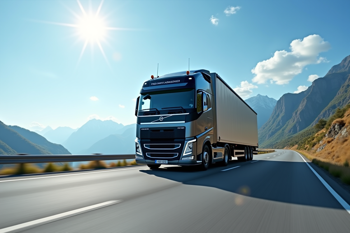 Camion moderne de 32 tonnes sur une route panoramique en journée