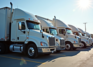 Ligne de camions utilitaires d'occasion au dépôt