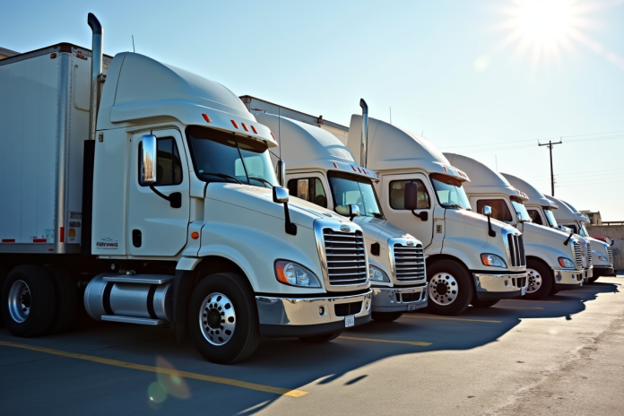 Ligne de camions utilitaires d'occasion au dépôt
