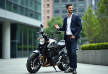 Marketing : définition et rôle clé de la moto dans la stratégie Jeune homme marketing avec moto moderne en ville