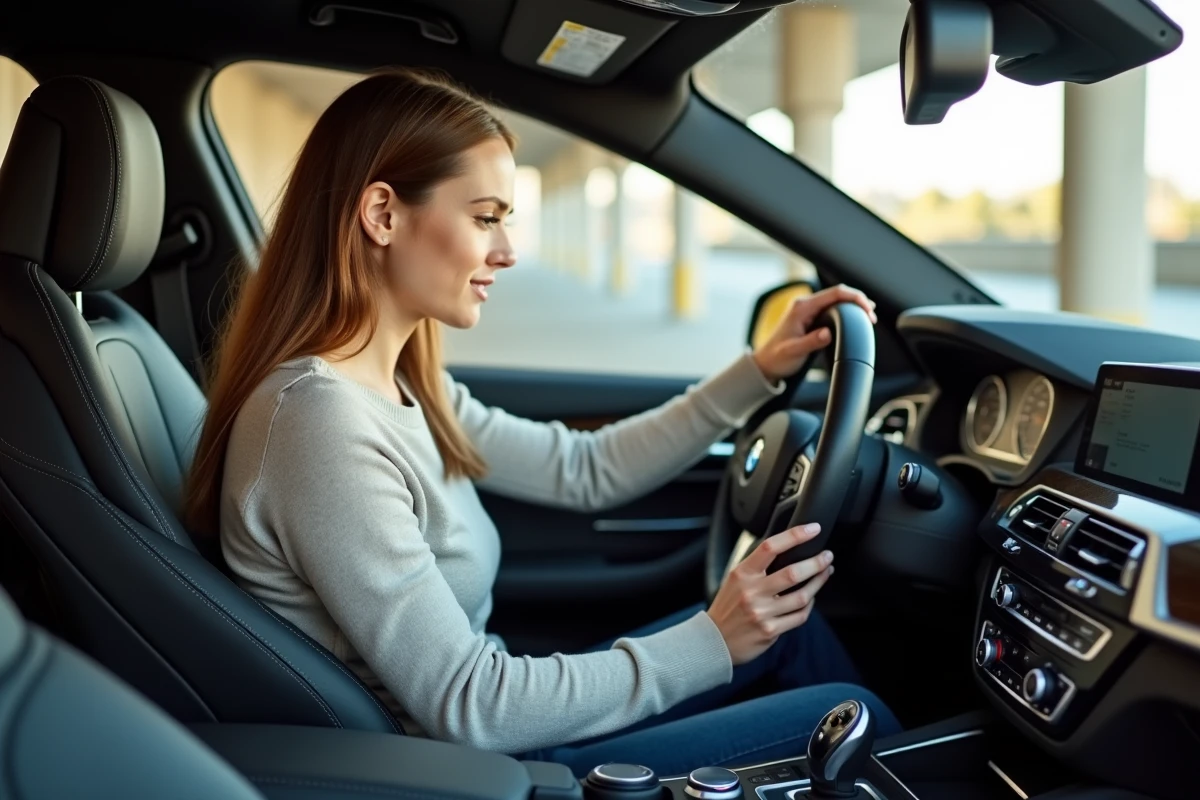 Jeune femme nettoyant le tableau de bord d