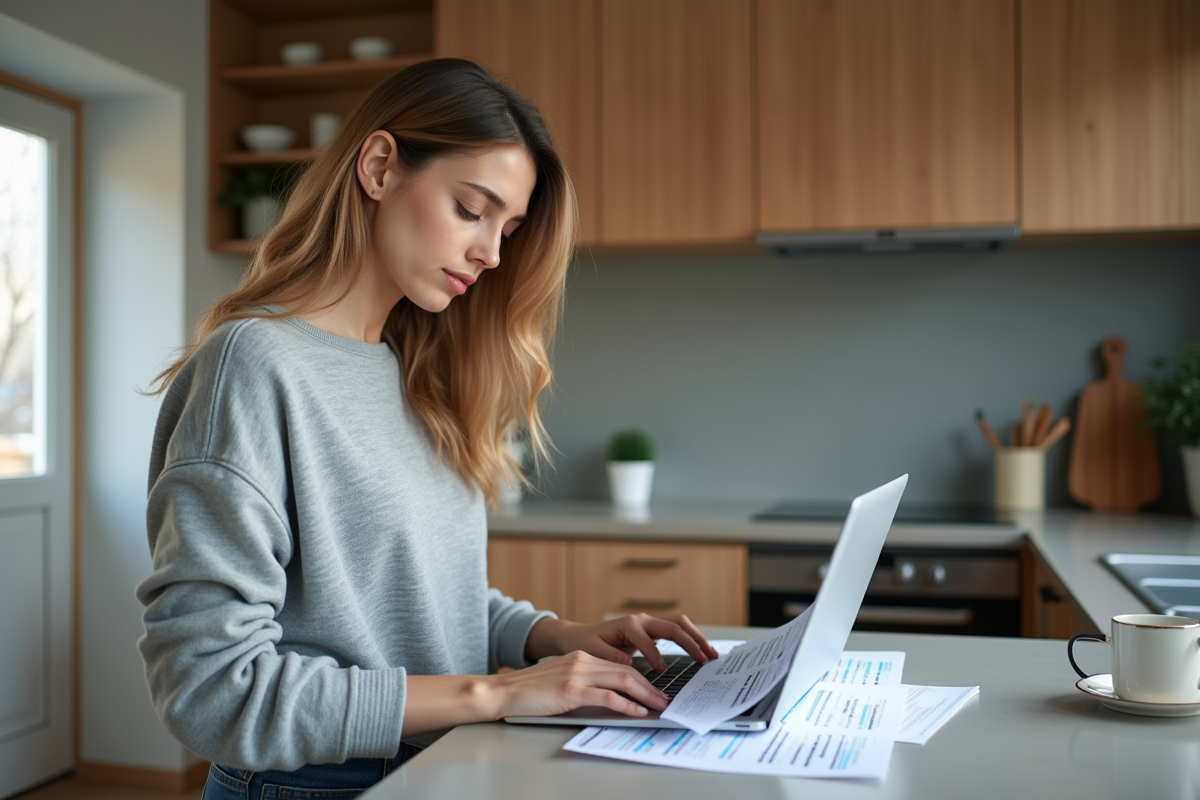 Jeune femme consulte des formulaires d