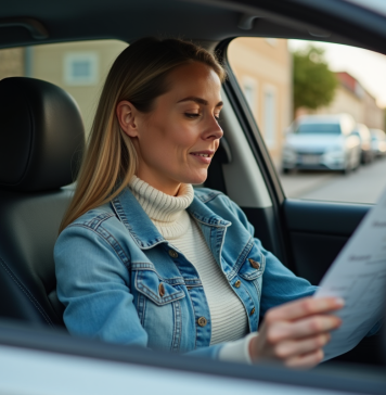Conduire une voiture sans être le propriétaire : ce que dit la loi en France Femme dans sa voiture regardant un document d'immatriculation