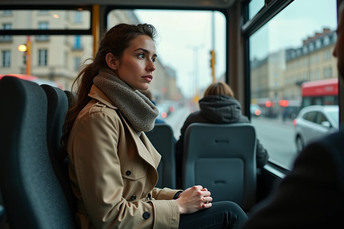 Jeune femme dans un bus VRU à Chambéry