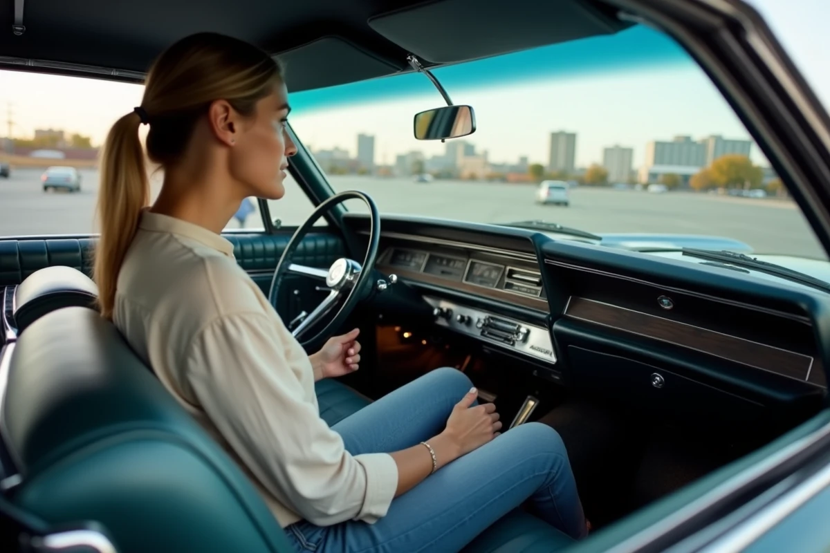 Femme v&eacute;rifiant le tableau de bord d