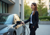 Voiture hybride ou électrique : quel choix pour l’avenir de l’automobile ? Jeune femme avec voiture électrique en ville