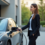 Voiture hybride ou électrique : quel choix pour l’avenir de l’automobile ? Jeune femme avec voiture électrique en ville
