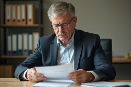 Homme d'affaires lisant une lettre officielle automobile