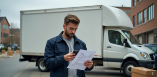 Prix location camion : tarifs, conseils et astuces à connaître ! Homme comparant contrat de location devant camion en ville