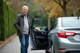Homme d'âge moyen vérifiant le compteur de sa voiture