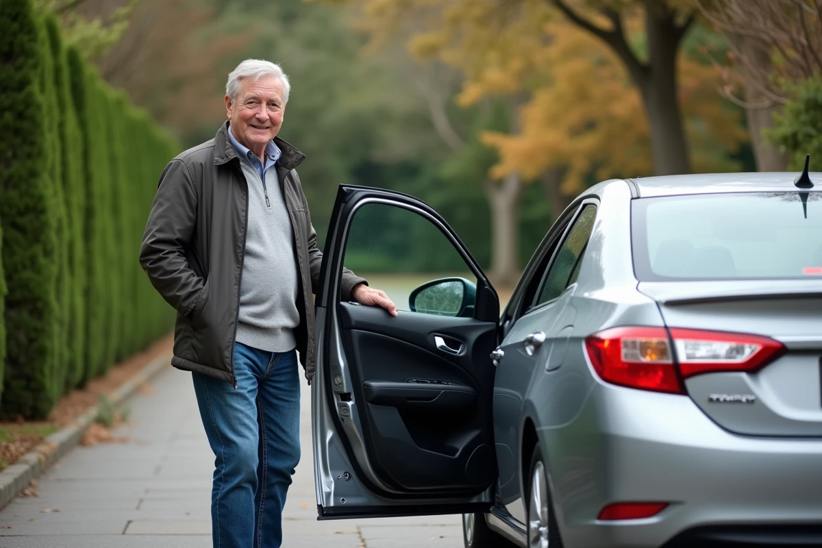 Homme d'âge moyen vérifiant le compteur de sa voiture