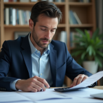 Frais de franchise : montant normal et conseils pour limiter les coûts Homme concentré travaillant à son bureau à domicile