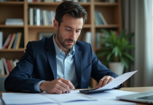 Homme concentré travaillant à son bureau à domicile