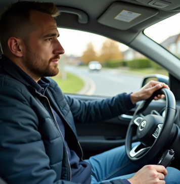 Conduire une voiture non mienne : obligations, règles et responsabilités Homme en voiture compacte vérifiant le tableau de bord