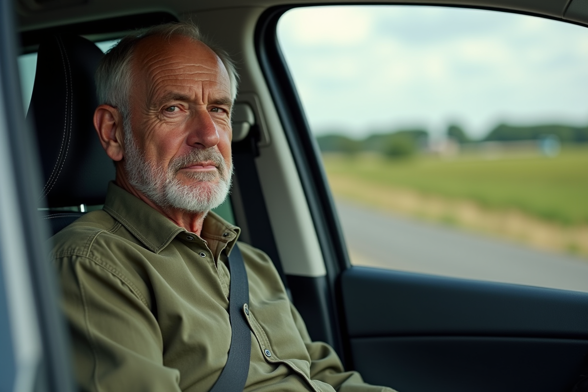 Homme dans une voiture hybride en campagne