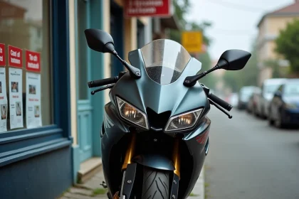 Honda CBR 1000 F garée en milieu urbain illustrant la thématique de revente et de décote moto en 2026