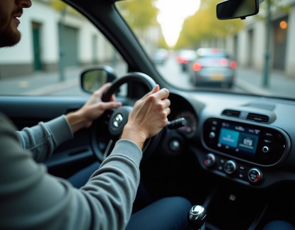 Intérieur du tableau de bord d'une voiture sans permis moderne avec commandes numériques