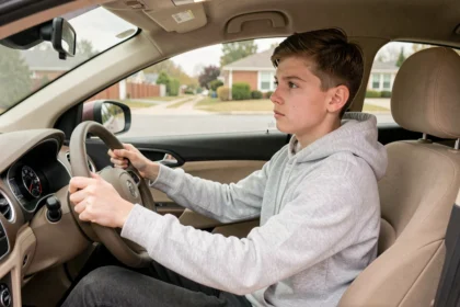 Jeune conducteur de 16 ans au volant d'une voiture dans le cadre de la conduite accompagnée
