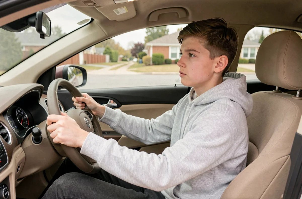 Jeune conducteur de 16 ans au volant d'une voiture dans le cadre de la conduite accompagnée