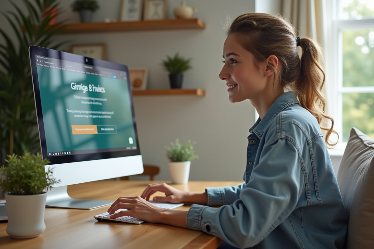 Jeune femme vérifiant ses points de conduite en ligne à la maison