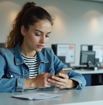 Permis de conduire : nouveautés et validité du permis électronique en France Jeune femme avec permis digital dans un bureau français