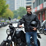 Permis moto : conduire n’importe quelle moto, procédure et démarches à suivre Jeune homme en blouson moto noir avec casque et moto moderne