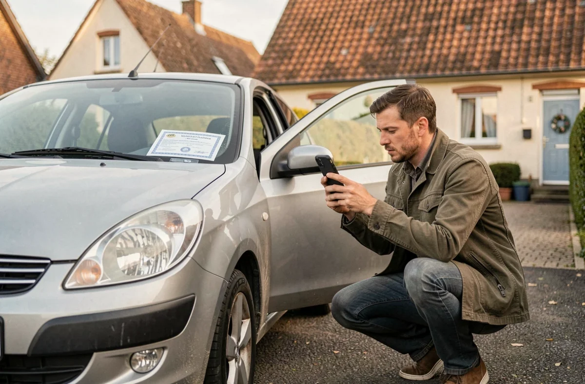 Vendeur professionnel du Bon Coin en Ille-et-Vilaine photographiant sa voiture d'occasion pour une annonce en ligne