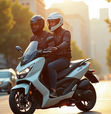 Moto : Peut-on transporter deux personnes en toute sécurité ? Deux motards en ville portant casques et gilets de sécurité