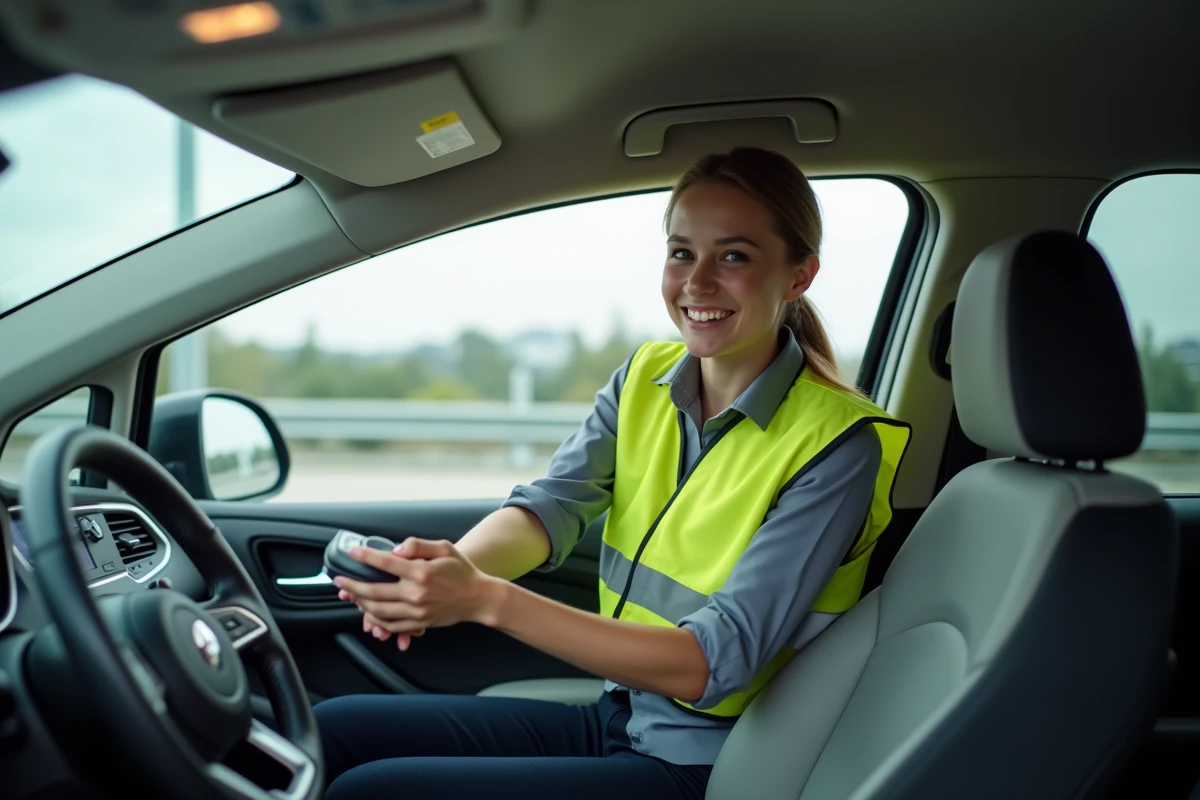 Jeune femme opératrice de peage souriante et professionnelle