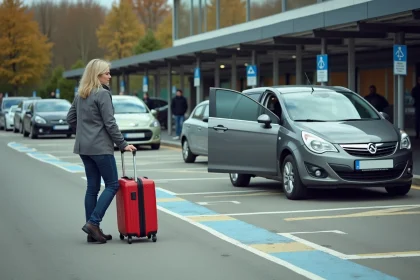 Parking de la gare de Valence avec zone de dépose-minute et signalisation covoiturage clairement visible