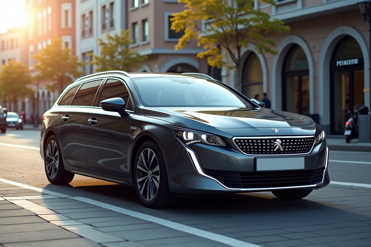 Peugeot 508 SW garée en ville sous la lumière du jour
