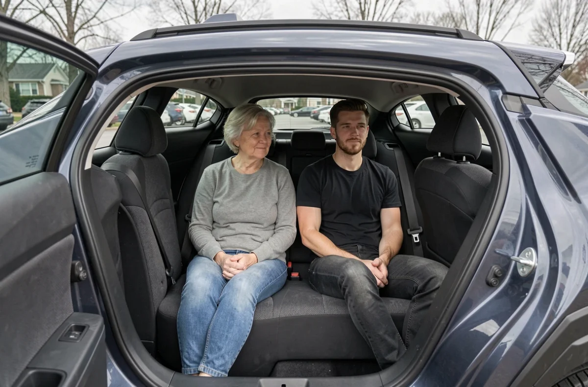 Passagers à l'arrière du Toyota C-HR illustrant l'espace aux genoux et la hauteur sous toit de l'habitacle arrière