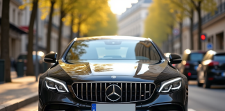 Voiture française garée dans Paris avec plaque propre en focus