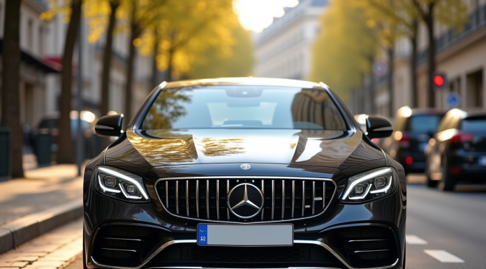 Voiture française garée dans Paris avec plaque propre en focus