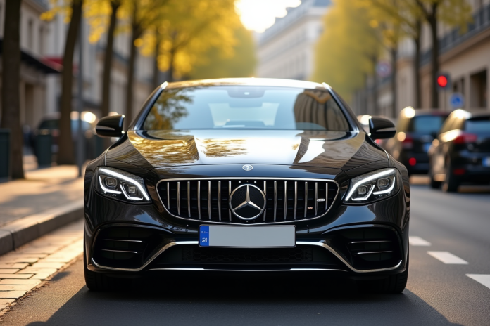 Voiture française garée dans Paris avec plaque propre en focus