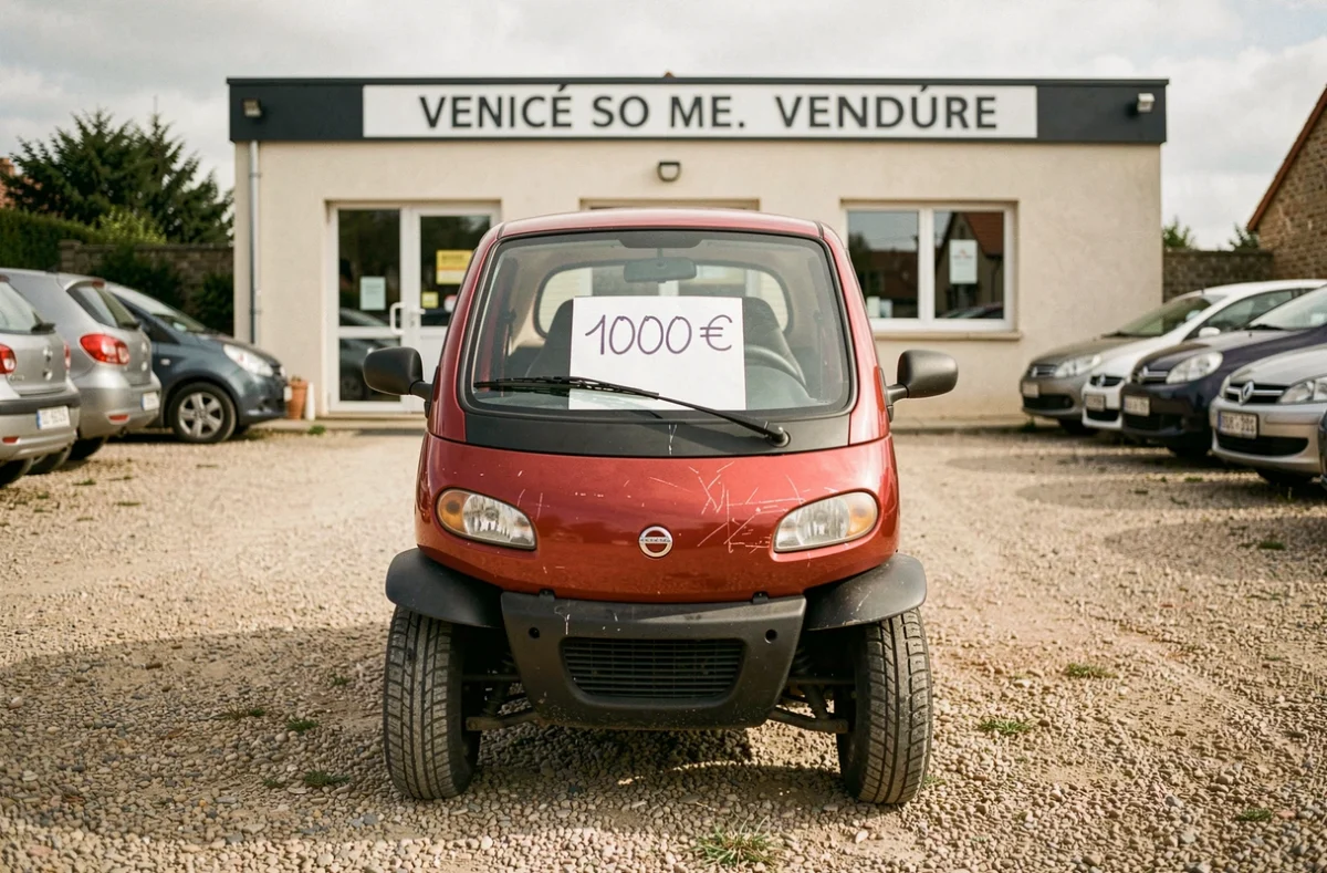 Voiture sans permis rouge à vendre 1000 euros dans un garage d'occasion en Vendée