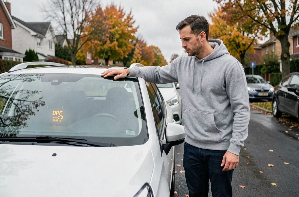 Propriétaire de Peugeot 2008 observant un voyant défaut FAP allumé sur le tableau de bord
